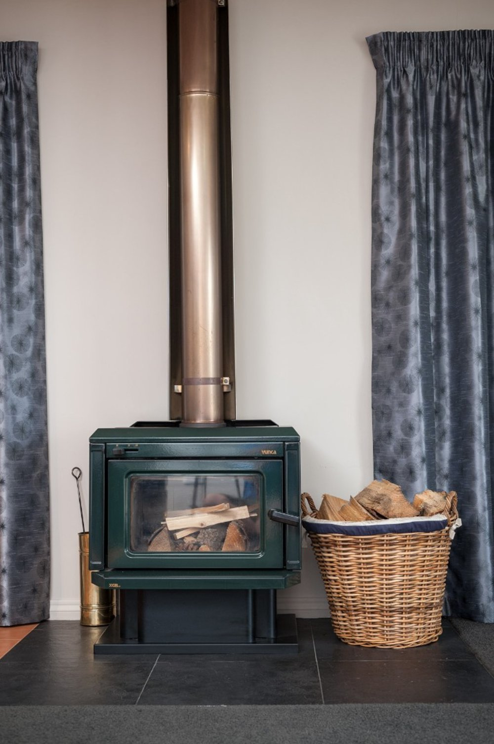 Fireplace with wood basket