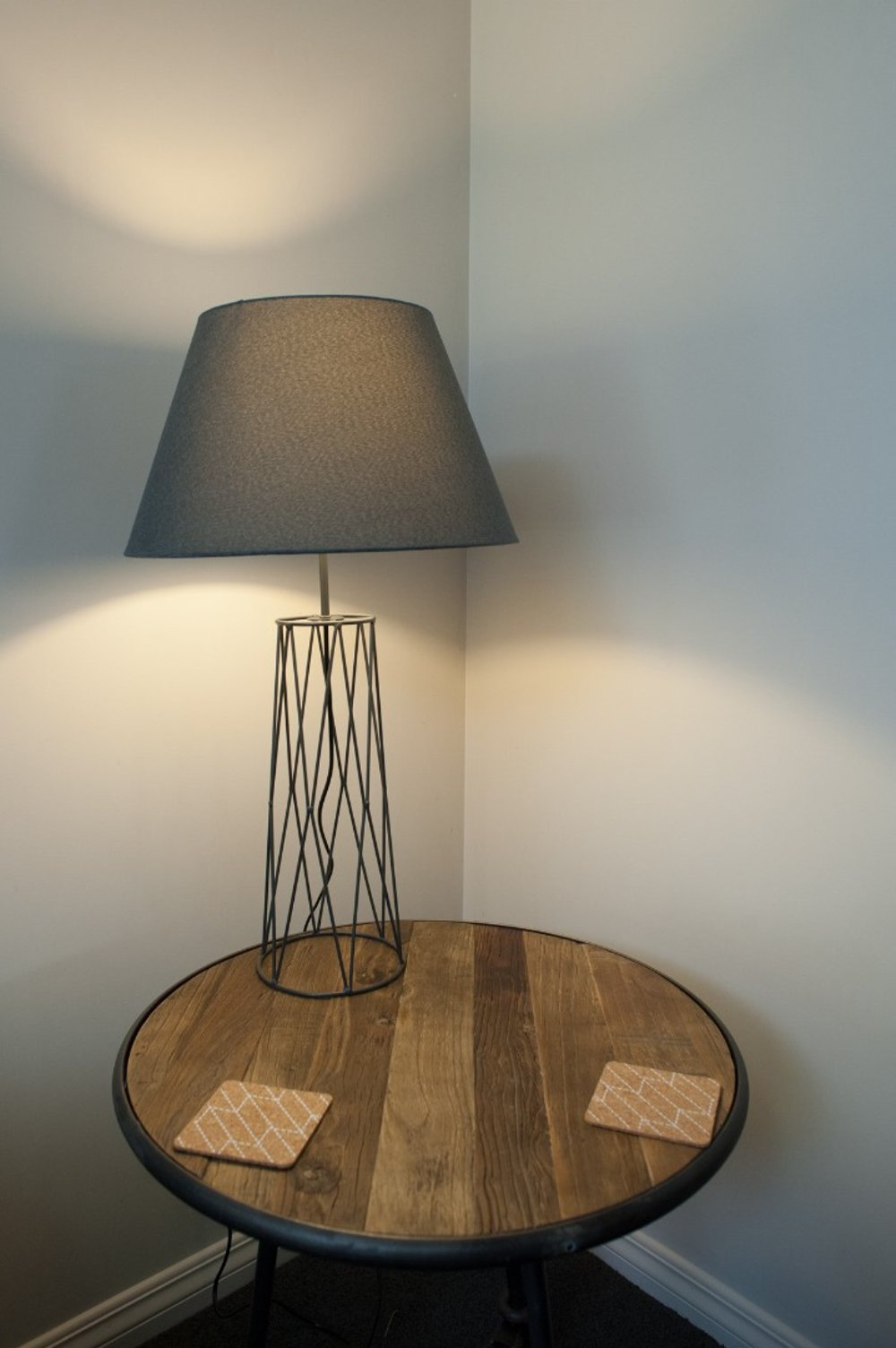 Lamp on table in corner